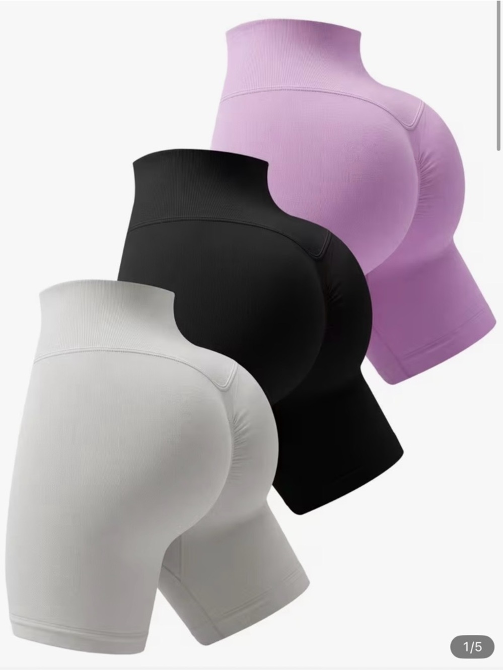 Women’s High-Waist Seamless Workout Shorts - Black, Lilac, Light Gray